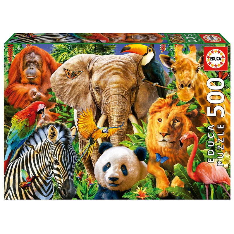 Educa - Wild Animal Collage - 500 Piece Jigsaw Puzzle - Puzzle Glue Included - Completed Image Measures 18.9"" x 13.4"" - Ages 14+ (19550) - Image 1